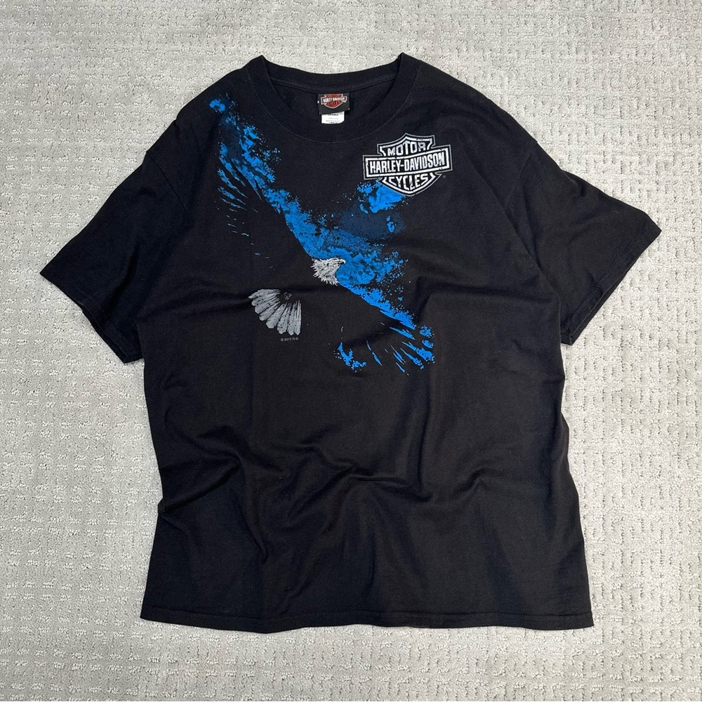 Harley-Davidson Black T-Shirt with Blue Eagle Graphic